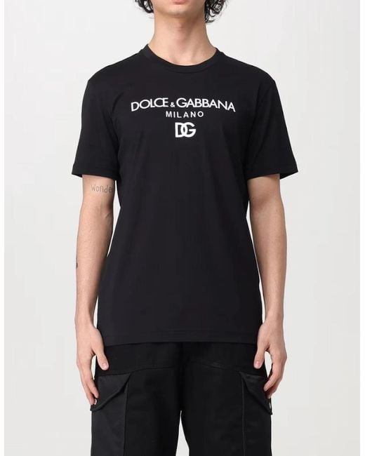 Dolce & Gabbana Black Embroidered Dg Milano Logo T-Shirt for men