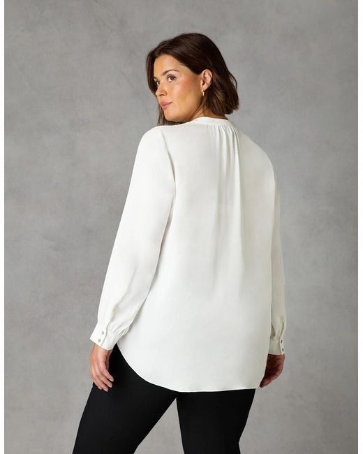 Live Unlimited London White Ivory Satin Gathered Neck Blouse