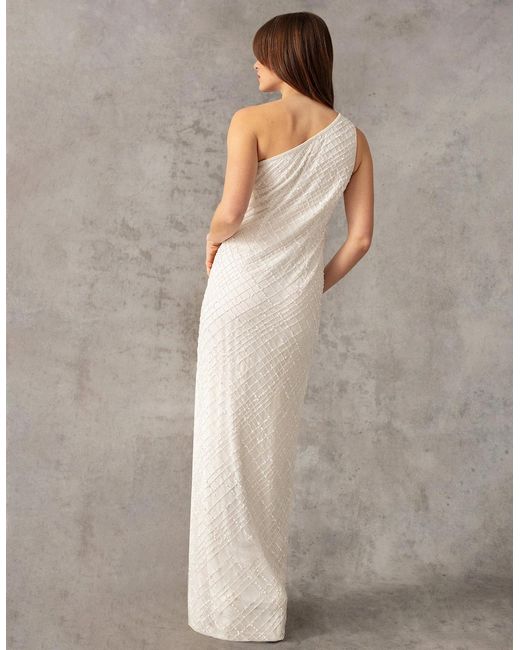 Ro&zo White One Shoulder Beaded Dress