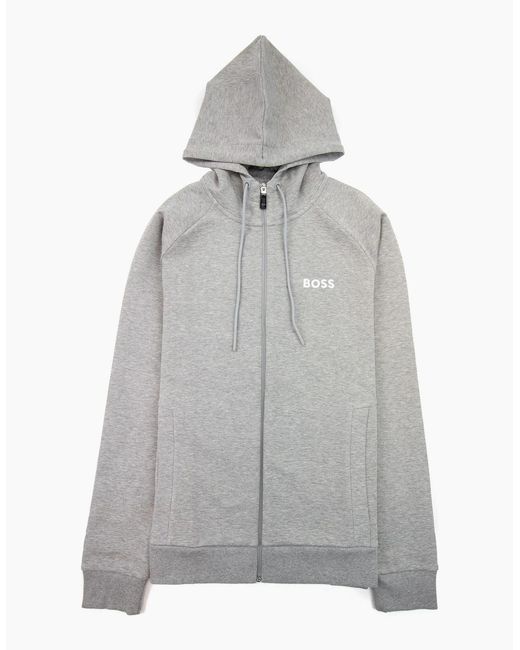 Boss Gray Saggy 1 Embroidered Logo Zip Up Hoodie 059 for men