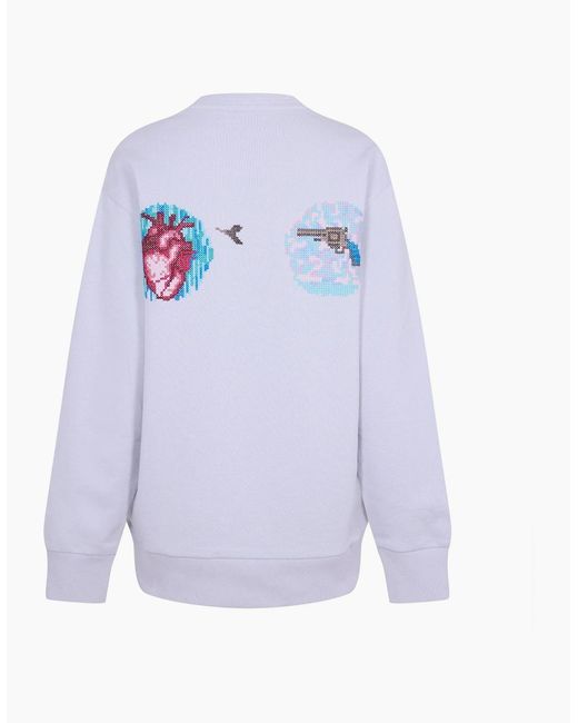 Diadora Blue Embroidered Crew Neck Ribbed Collar Long Sleeve Sweater