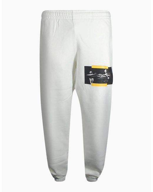 Off-White c/o Virgil Abloh White Caravaggio Painting Shorten Logo Sweatpants for men