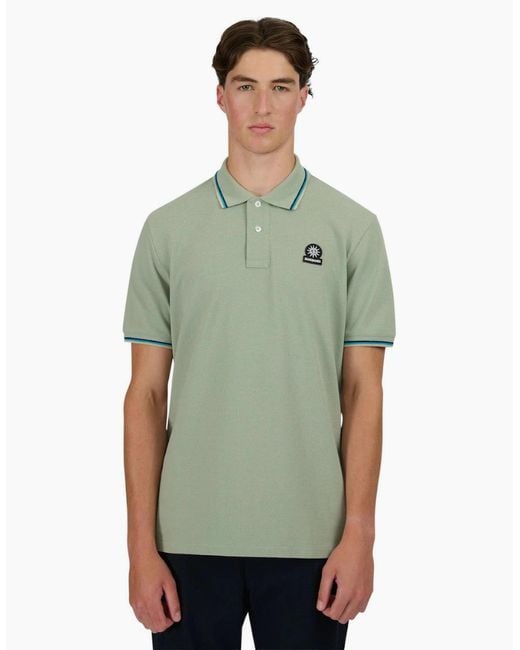 Sandbanks Green Tipped Badge Pique Polo S1-26 Sage for men