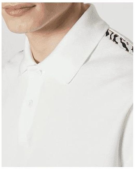Just Cavalli White Cotton Shoulder Print Polo Shirt for men
