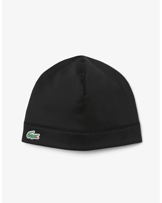 Lacoste Black Sport Polar Fleece Reflective Crocodile Beanie for men