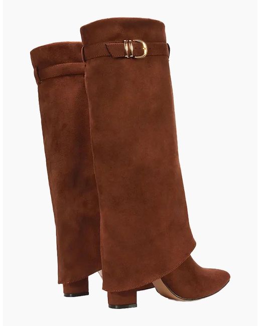 XY London Brown Ladies Aaliyah Folded Collar Zipped Knee-High Boots