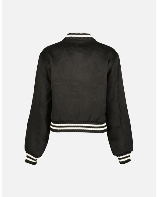 Tommy Hilfiger Black Ladies Cropped Wool Varsity Jacket
