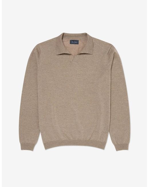 Oliver Sweeney Natural Merino Wool Buttonless Polo for men