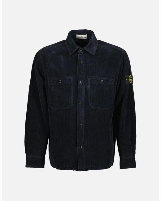 Stone Island Blue Organic Cotton Corduroy Overshirt for men