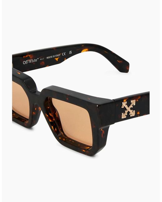 Off-White c/o Virgil Abloh Brown Stone Rectangle Full Rim Sunglasses for men