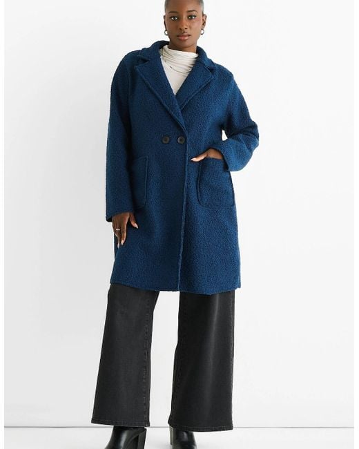 Gini London Blue Shearling Mid Length Double Breasted Jacket