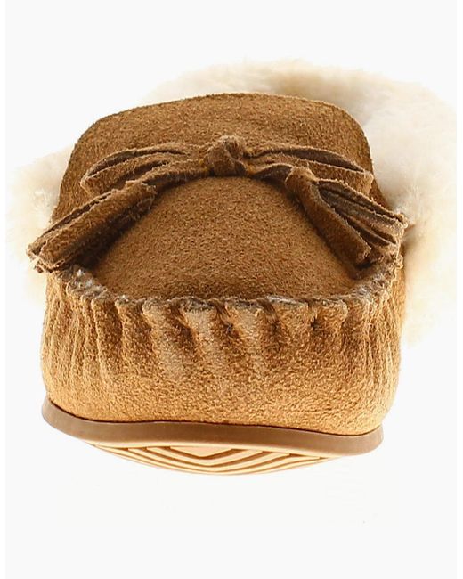 Hush Puppies Brown Moccasin Slippers Agnes Fur Slipper Leather Slip On Tan Uk S