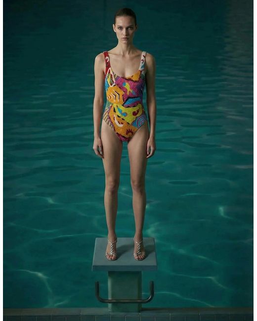 Oceanus Orange Boston Beaded Swimsuit Multi Colour