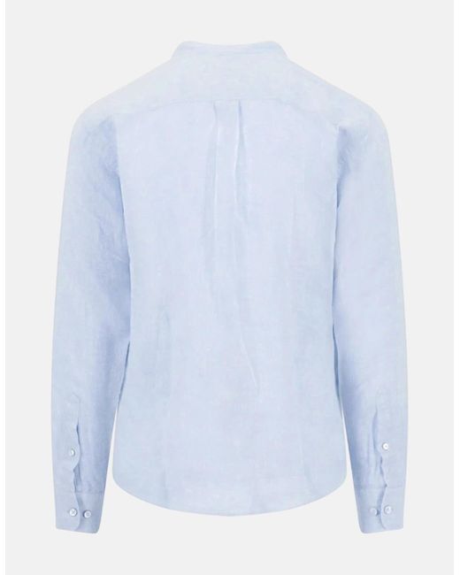 Fynch-Hatton Blue Stand Collar Pure Linen Shirt New Breeze for men