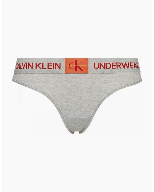Calvin Klein White Monogram Thong, Heather