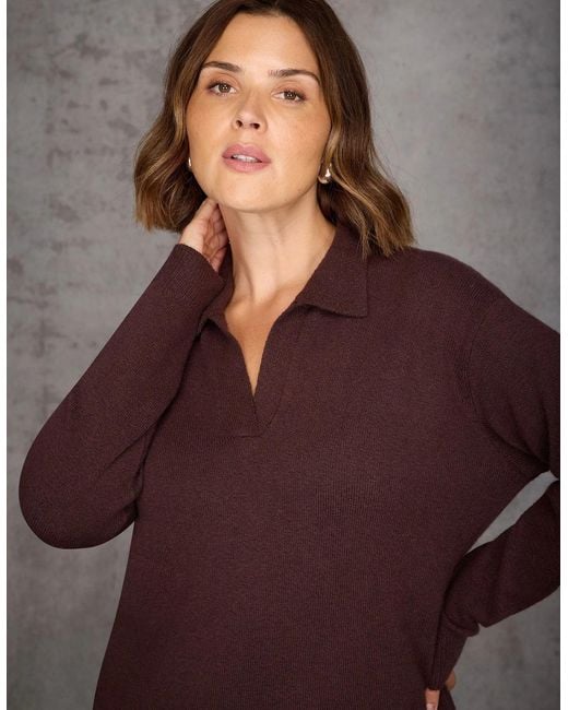 Live Unlimited London Purple Chocolate Polo Neck Knit Dress