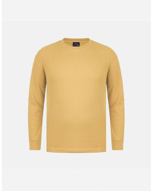 Fabric Yellow Waffle Crew Neck Long Sleeve T-Shirt for men