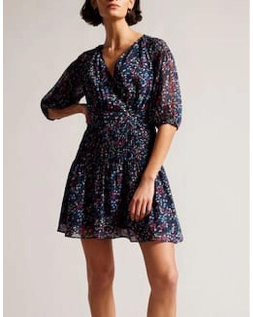 Ted Baker Blue Casadee Smock Panel Wrap Mini Dress