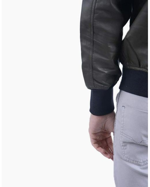 DIESEL Gray L Parker Leather Jacket Casual Quilted Winter Bomber Jacket for men
