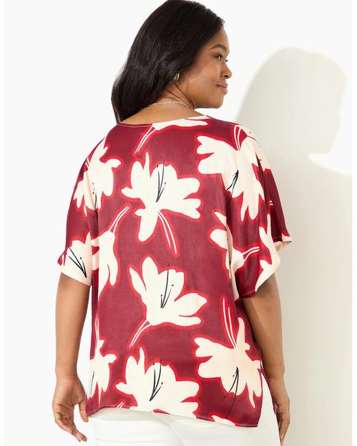 Live Unlimited London Red Floral Print Ruched Front Blouse