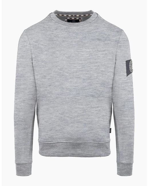 Aquascutum Gray Crew Neck Ribbed Collar Long Sleeve Sweatshirt for men