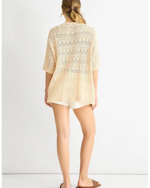 Gini London Natural Crochet Knit Edge To Edge Cardigan