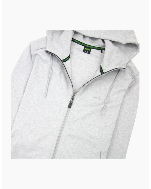 Boss White Saggy Curved Logo Zip Up Hoody 059 for men