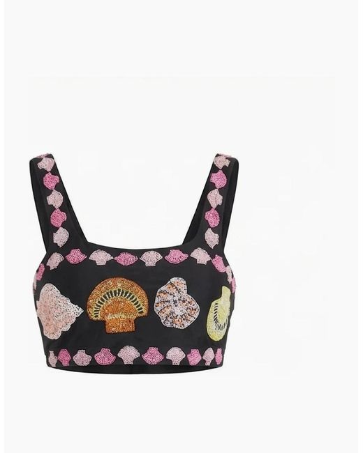 Oceanus Black New York Hand-Embroidered Top
