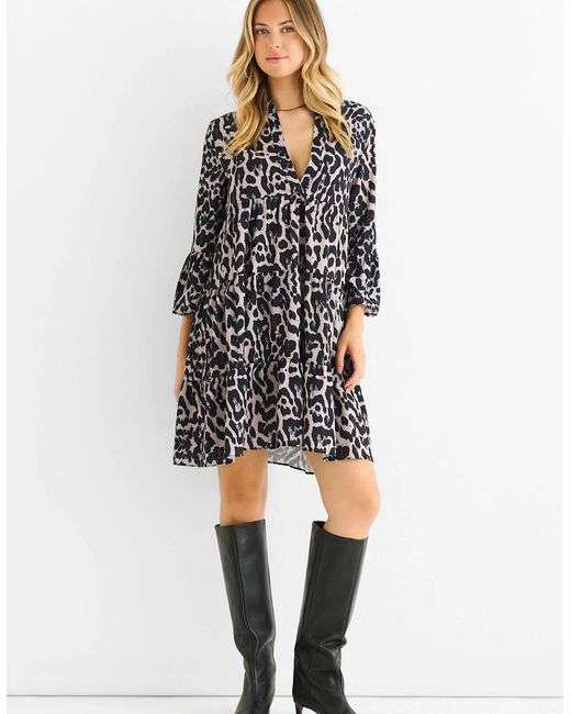 Gini London Black Animal Print Skater Mini Dress