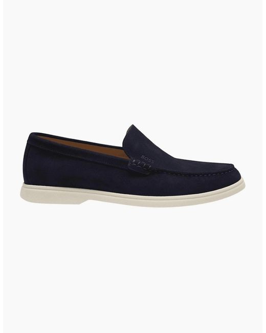 Boss Blue Sienne Moccasin Suede Loafers for men