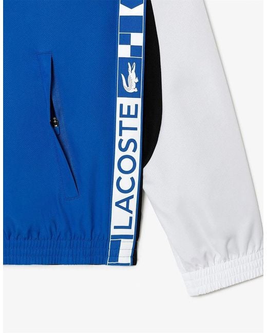 Lacoste Blue Color Block Pattterned Hooded Windbreaker With Logo for men