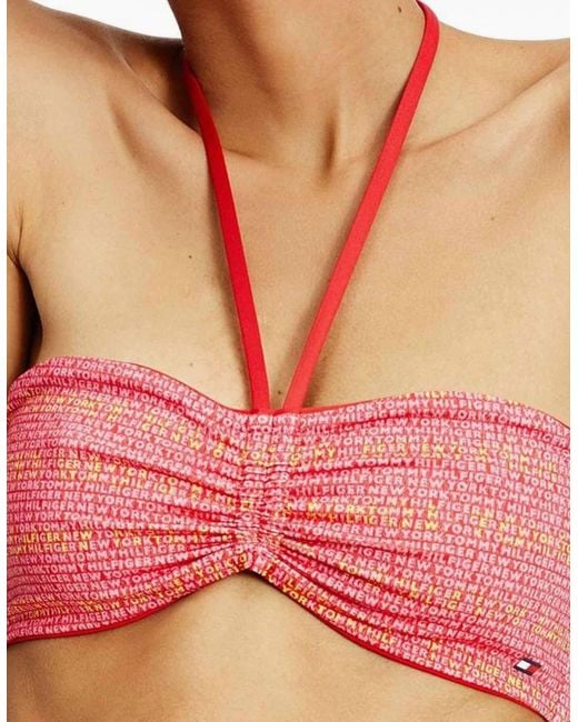 Tommy Hilfiger Red Reversible Bandeau Swim Top, Logo Ww Aop