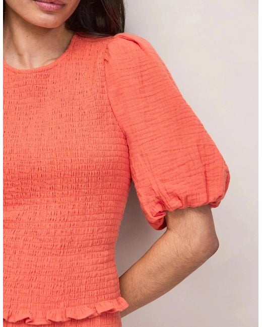 Ro&zo Coral Cheesecloth Shirred Top