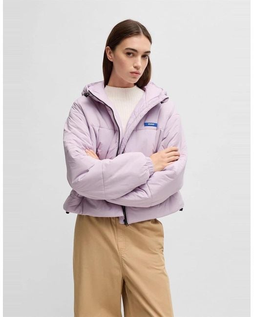 Boss Pink Freya Hooded Neck Solid Patterned Puffer Jacket