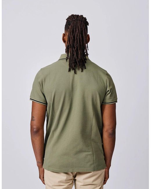 aubi Green Eden Tipped Pique Polo for men