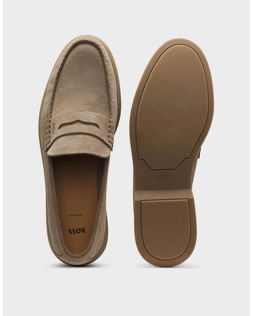 Boss Natural Boss Sienne Suede Loafers With Logo Penny Trim for men
