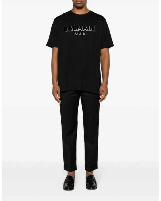 Balmain Black Metallic Velvet Flock T-Shirt for men