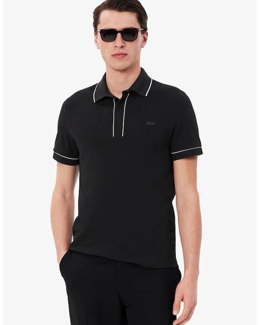 Lacoste Black Regular Fit Paris Stretch Piqué Polo Shirt for men