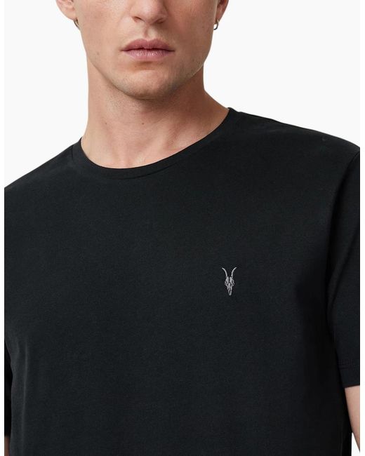 AllSaints Black T Shirts Lycra Stretch Cotton Crew Neck Short Sleeve Summer Tee for men