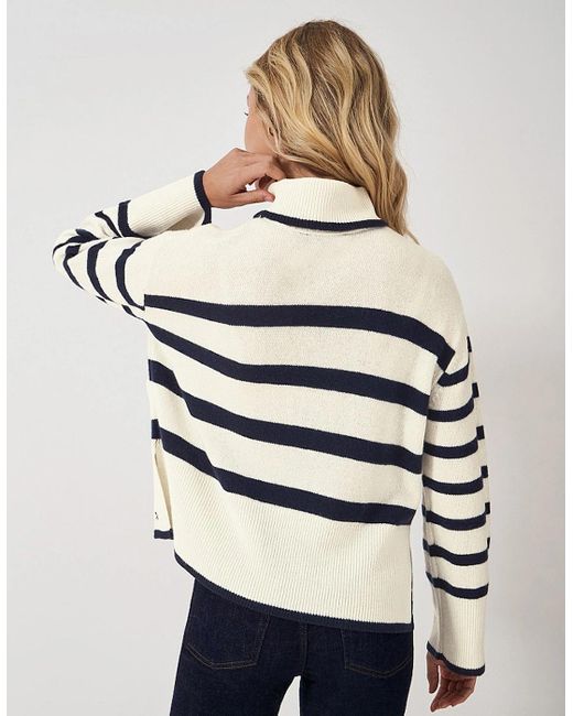 Crew Natural Roll Neck Merino Wool Stripe Jumper Ivory And