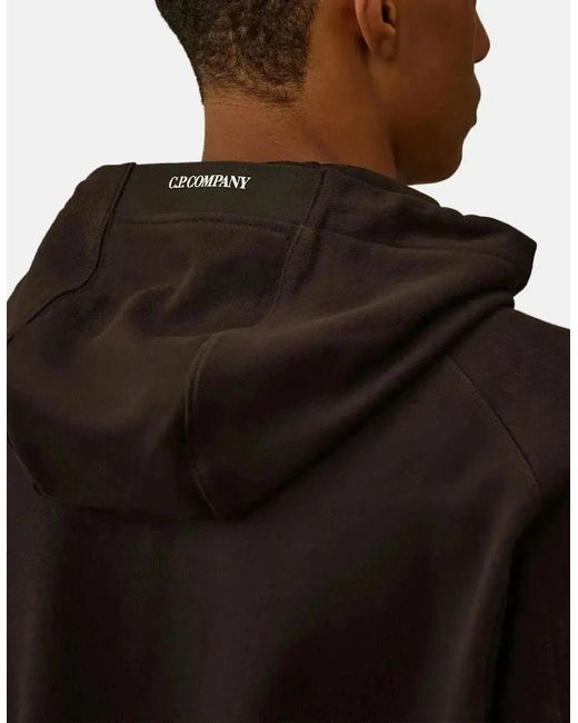 C P Company Black Diagonal Raised Fleece Lens Hoodie for men
