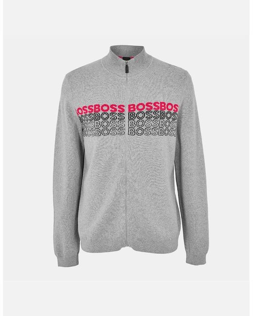 Boss Gray Zightek Lettering Regular Fit Long Sleeve Sweater for men