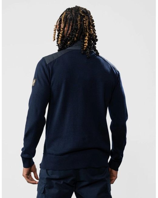 Belstaff Blue Kilmington Merino Wool Quarter Zip Jumper for men
