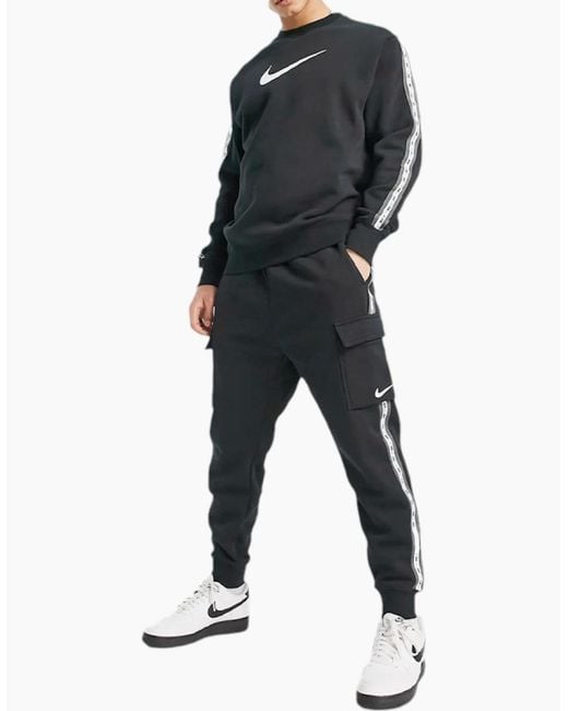 Nike Black Repeat 3.0 Full Tracksuits Fleece Sweats And Joggers Swoosh Logo for men