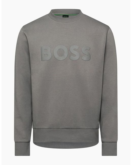 Boss Gray Wordmark Crew Neck Long Sleeve Regular Fit Sweatshirt for men