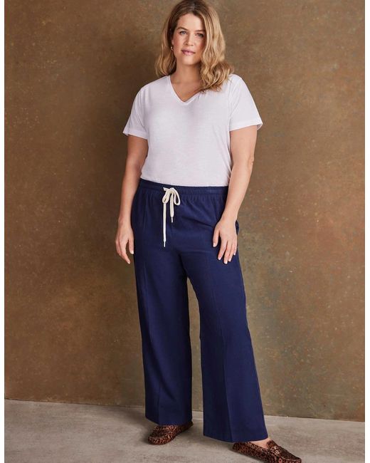 Live Unlimited London Blue Drawstring Wide Leg Corduroy Trousers
