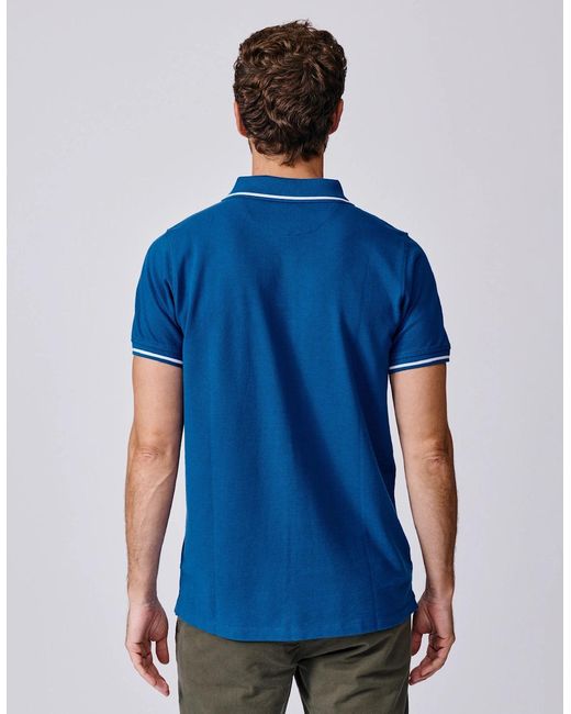 aubi Blue Eden Tipped Pique Polo for men