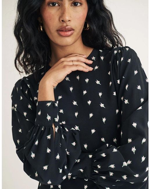 Nobody's Child Blue Regular Fit Crew Neck Long Sleeve Blouse