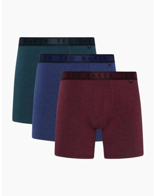 Ted Baker Blue 3-Pack Coloured Boxer Briefs, /Pool/Burgundy for men