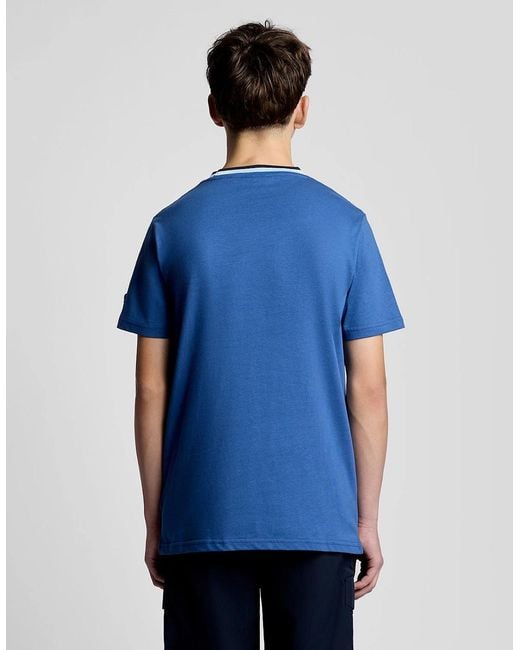 Lyle & Scott Blue Tipped Collar Logo T-Shirt for men